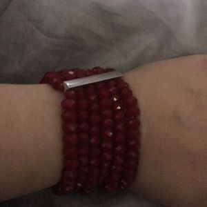 SOLD- RED Bead and Silver bar bracelet.